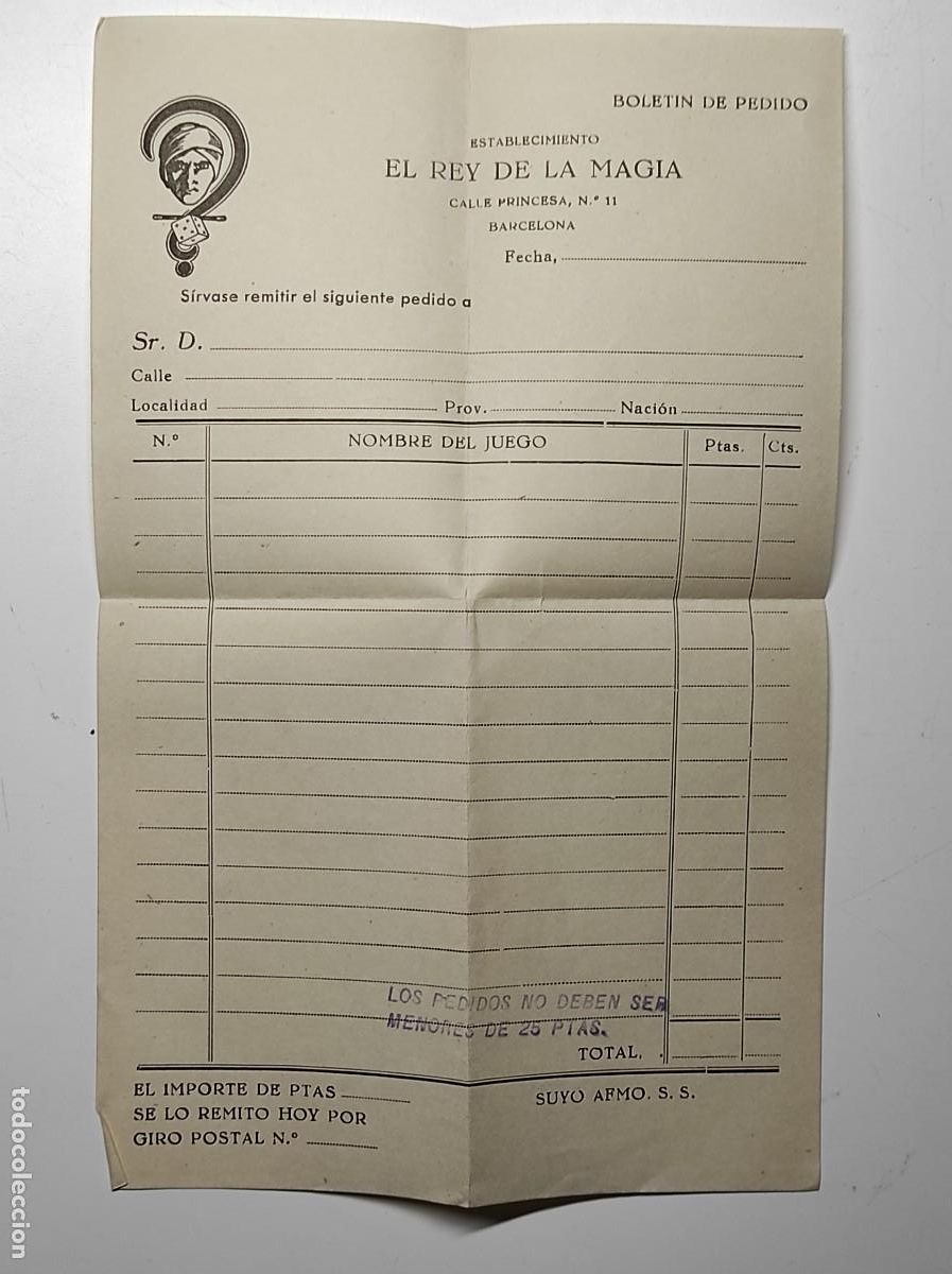 Cartas comerciales: BOLET&Iacute;N DE PEDIDO EL REY DE LA MAGIA DE BARCELONA A&Ntilde;OS 50 &Oacute; 60