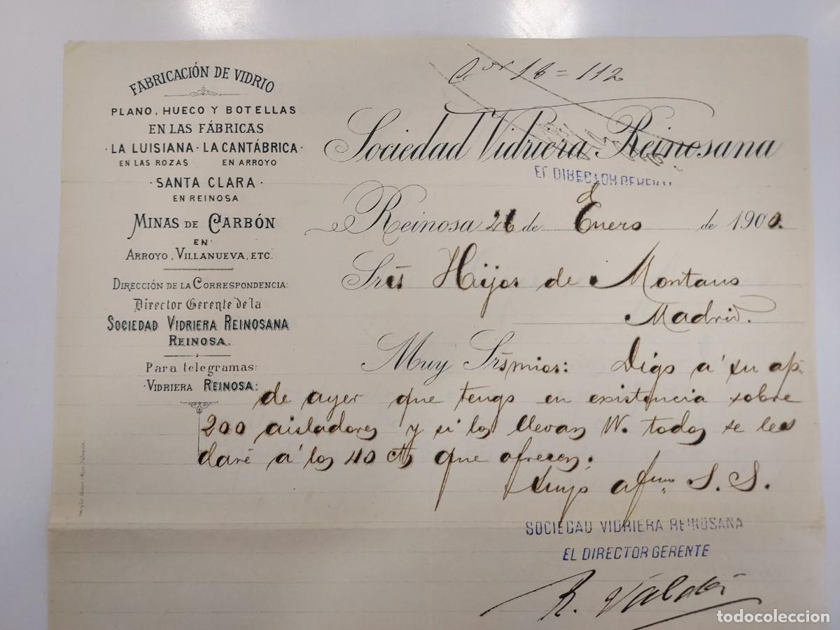 Cartas comerciales: CARTA A&Ntilde;O 1900 REINOSA CANTABRIA. SOCIEDAD VIDRIERA REINOSANA. HIJOS DE MONTANO