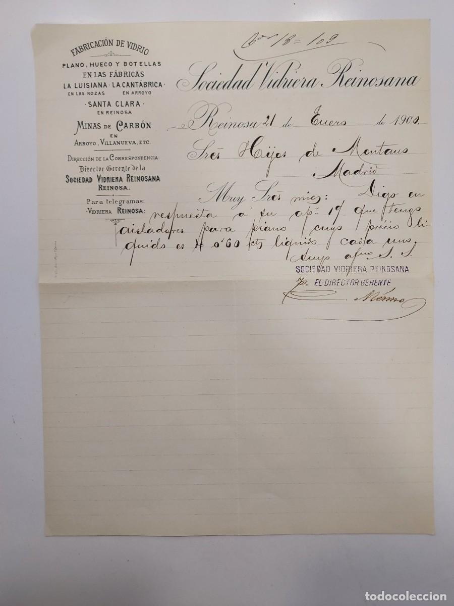 Cartas comerciales: CARTA A&Ntilde;O 1900 REINOSA CANTABRIA. SOCIEDAD VIDRIERA REINOSANA. HIJOS DE MONTANO