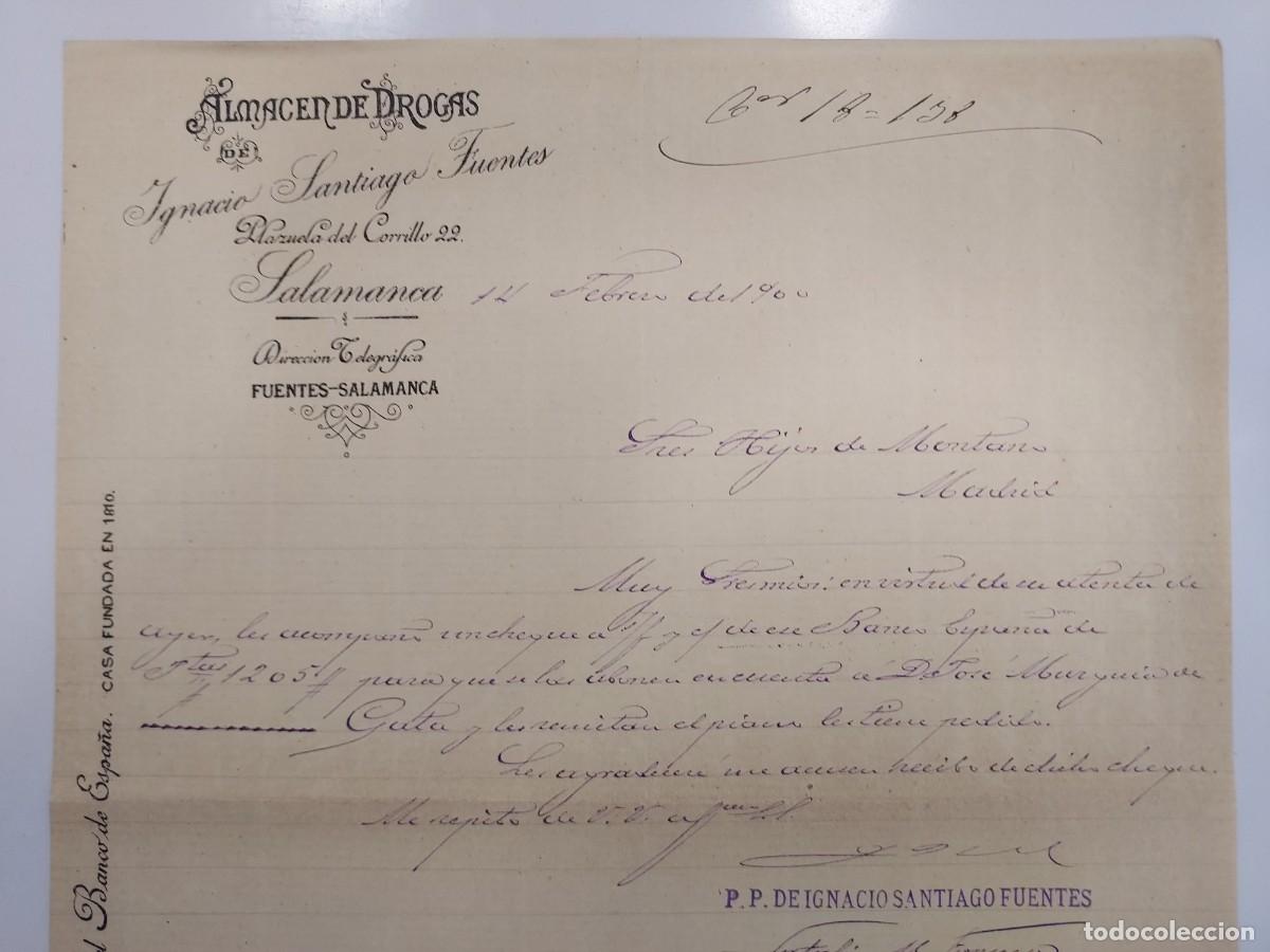 Cartas comerciales: CARTA A&Ntilde;O 1900 SALAMANCA. ALMACEN DE DROGAS IGNACIO SANTIAGO FUENTES. HIJOS DE MONTANO