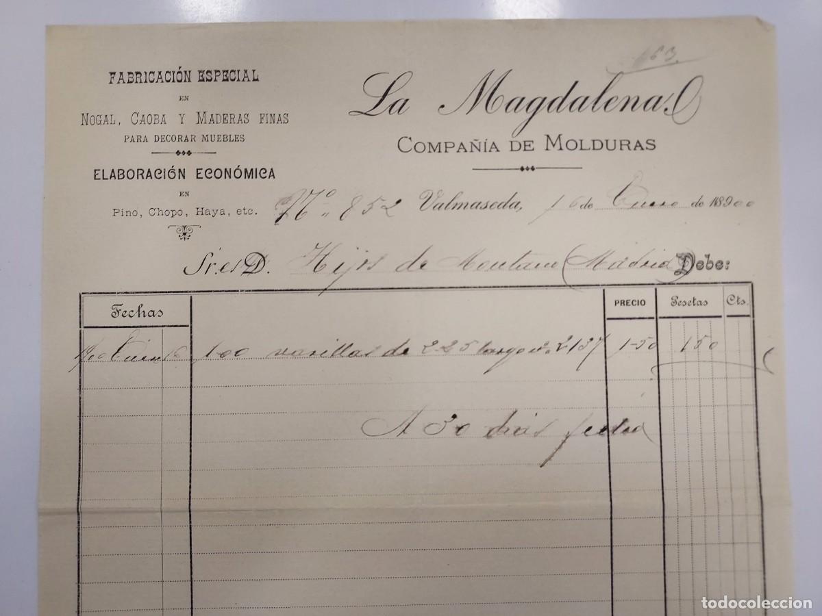 Cartas comerciales: FACTURA A&Ntilde;O 1900 VALMASEDA VIZCAYA. LA MAGDALENA COMPA&Ntilde;IA DE MOLDURAS. HIJOS DE MONTANO