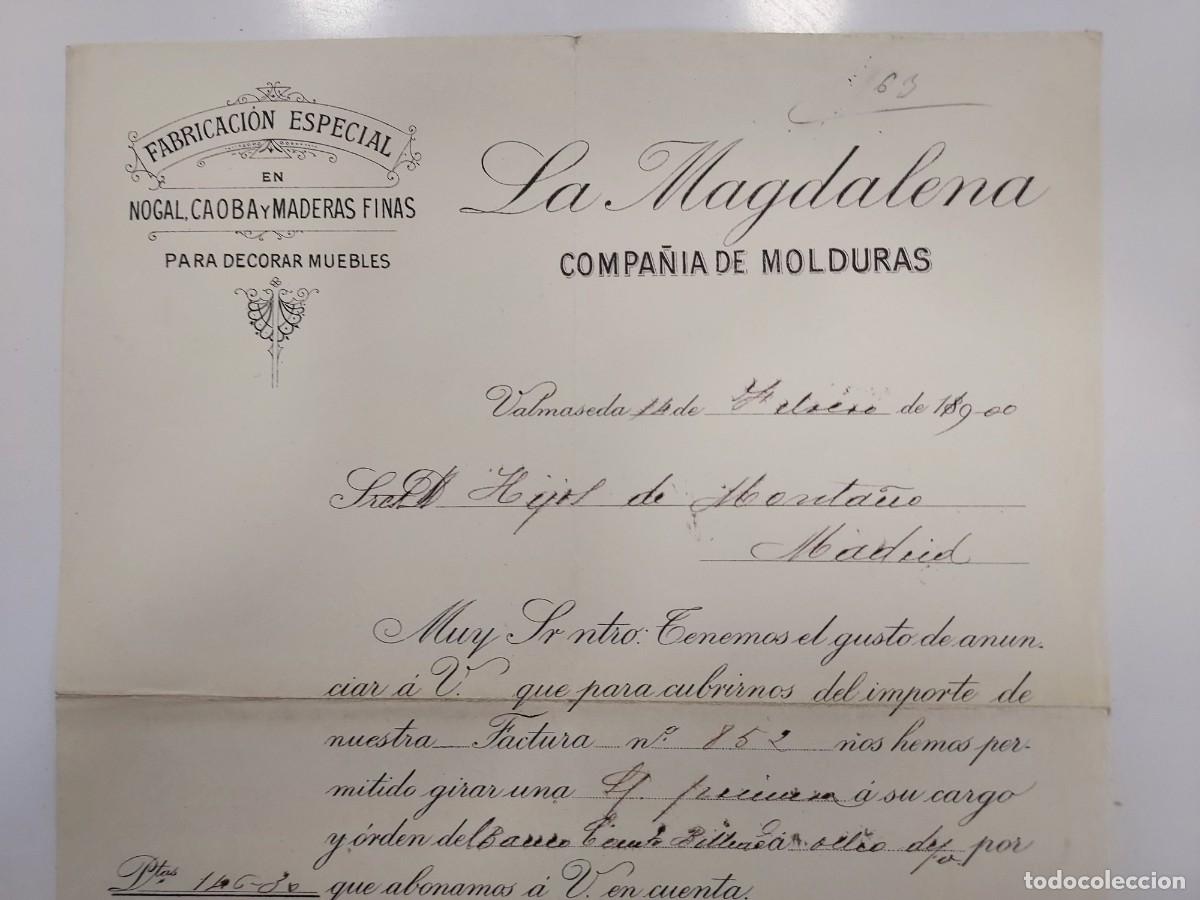 Cartas comerciales: FACTURA A&Ntilde;O 1900 VALMASEDA. LA MAGDALENA COMPA&Ntilde;IA DE MOLDURAS NOGAL CAOBA. HIJOS DE MONTANO