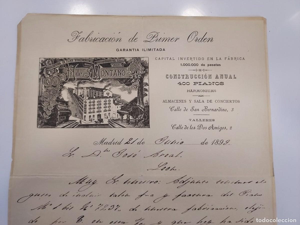 Cartas comerciales: CARTA A&Ntilde;O 1899 MADRID HIJOS DE MONTANO CONSTRUCTORES DE PIANOS, CALLE SAN BERNARDINO