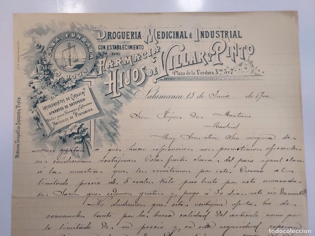 Cartas comerciales: CARTA A&Ntilde;O 1900 SALAMANCA DROGUERIA MEDICINAL INDUSTRIAL FARMACIA HIJOS DE VILLAR PINTO. MONTANO.