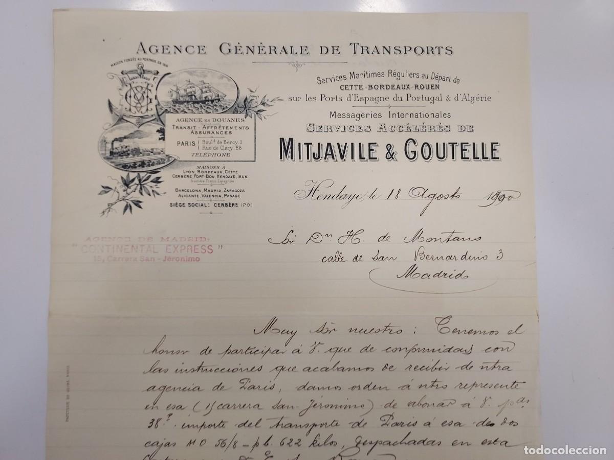 Cartas comerciales: CARTA A&Ntilde;O 1900 HENDAYA Agence Transports Mitjavile & Goutelle, Continental Express. H. MONTANO.