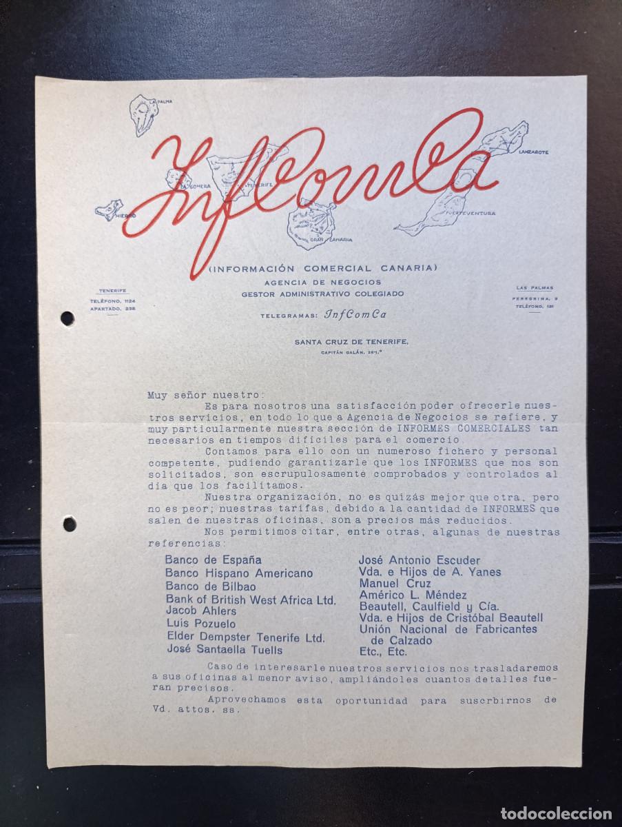 Cartas comerciales: SEGUNDA REPUBLICA. CARTA INFORMACI&Oacute;N COMERCIAL CANARIA-INFCOMCA-SANTA CRUZ DE TENERIFE. 1935.
