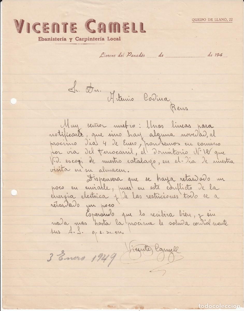 Gesch&auml;ftsbriefe: CARTA COMERCIAL DE EBANISTER&Iacute;A VICENTE CAMELL EN LLOREN&Ccedil; DEL PENED&Eacute;S