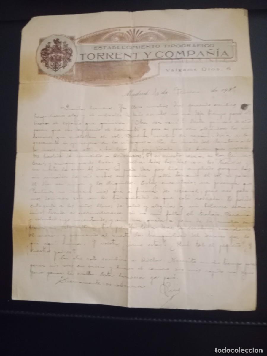 Cartas comerciales: DOCUMENTO COMERCIAL 1929 MEMBRETE PUBLICIDAD ESTABLECIMIENTO TIPOGRAFICO TORRENT Y COMPA&Ntilde;IA -MADRID