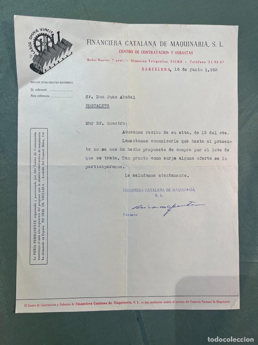 Cartas comerciales: FINANCIERA CATALANA DE MAQUINARIA S,L Carta comercial 1952