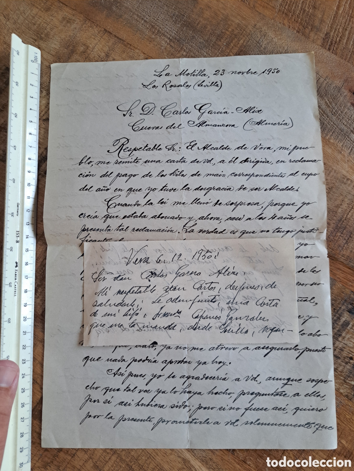 Cartas comerciales: Jml Carta Reclamacion Alcalde Vera a Frco Caparros, Los Rosales Sevilla, Cuevas, Almeria, 1950.