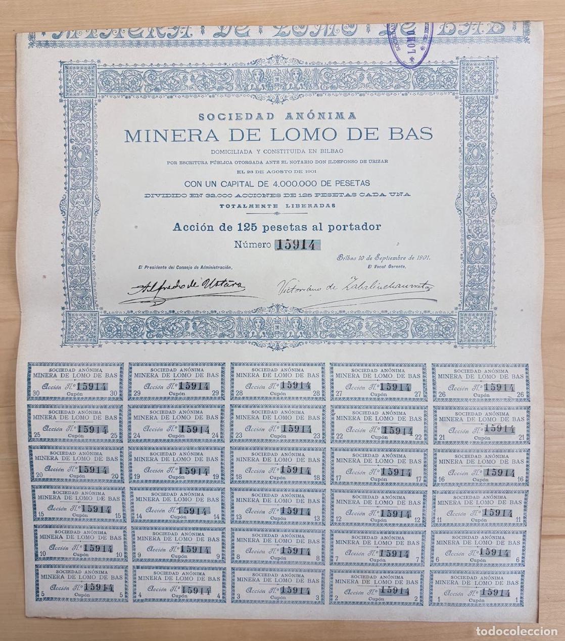 Cartas comerciales: ACCI&Oacute;N SOCIEDAD MINERA DE LOMO DE BAS. BILBAO, 10 DE SEPTIEMBRE DE 1901
