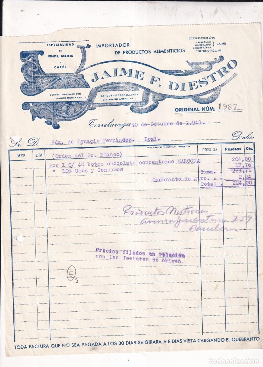 Cartas comerciales: Jaime F. Diestro. Torrelavega. Especialidad en vinos, aceites y caf&eacute;s.