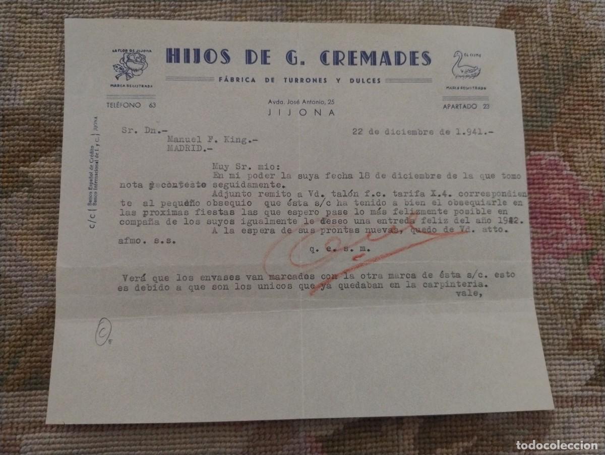 Cartas comerciales: Hijos de G. Cremades. Fabrica de turrones y dulces. Jijona.