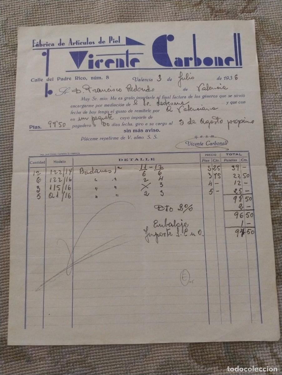 Cartas comerciales: Fabrica de art&iacute;culos de piel. Vicente Carbonell. Valencia