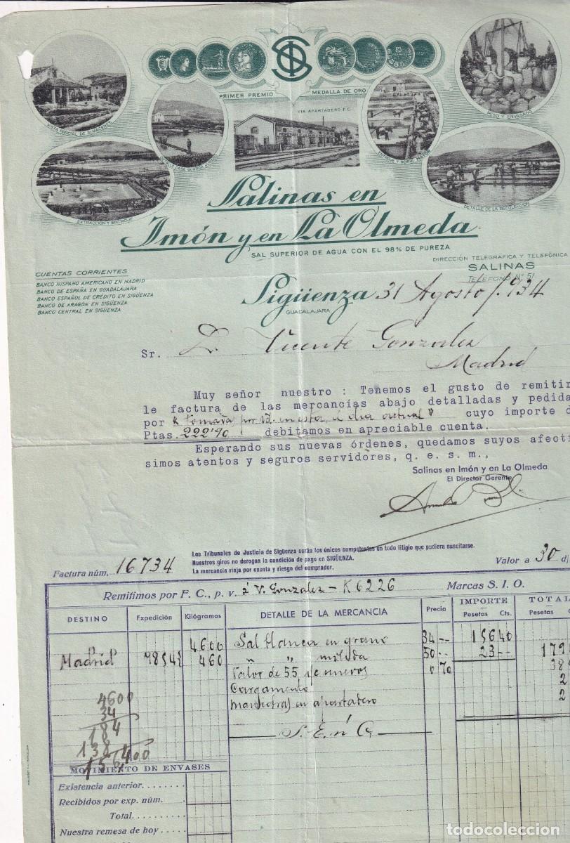 Cartas comerciales: SIGUENZA (GUADALAJARA).- SALINAS EN IM&Oacute;N Y LA OLMEDA- A&Ntilde;O 1934