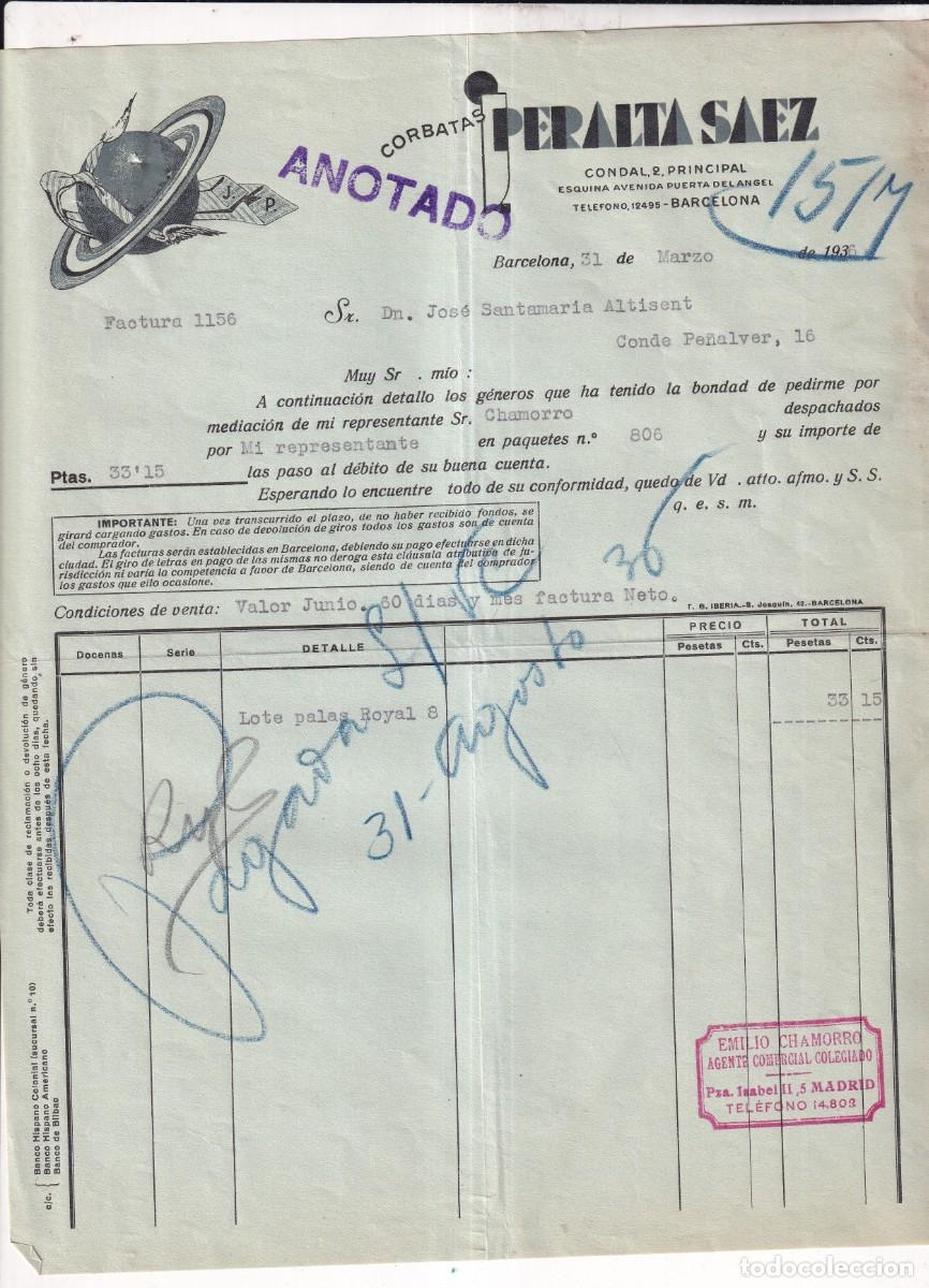 Cartas comerciales: Peralta Saez. Corbatas. Barcelona 1936