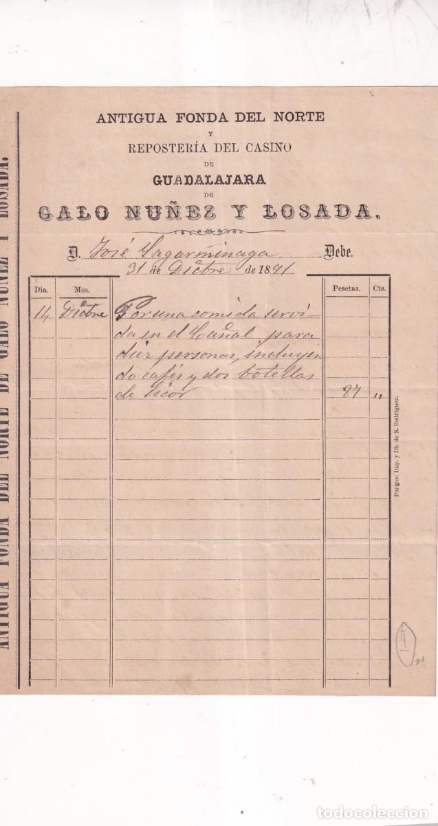 Cartas comerciales: Antigua Fonda del Norte y resposter&iacute;a del casino. Guadalajara. Galo Nu&ntilde;ez Losada. 1891