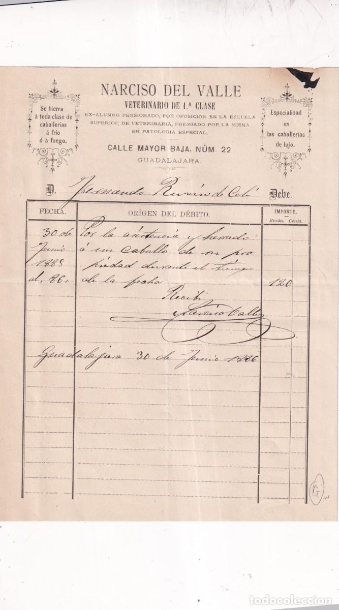 Cartas comerciales: Narciso del Valle. Veterinario de 1&ordf; clase. Calle Mayor Baja 22 Guadalajara. Firma propietario.