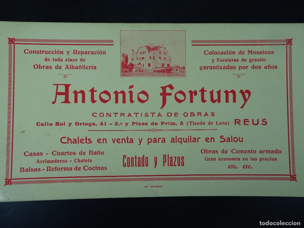Cartas comerciales: ANTIGUA TARJETA COMERCIAL, CONSTRUCCIONES ANTONIO FORTUNY, REUS , TAMA&Ntilde;O GRANDE, VER FOTOS
