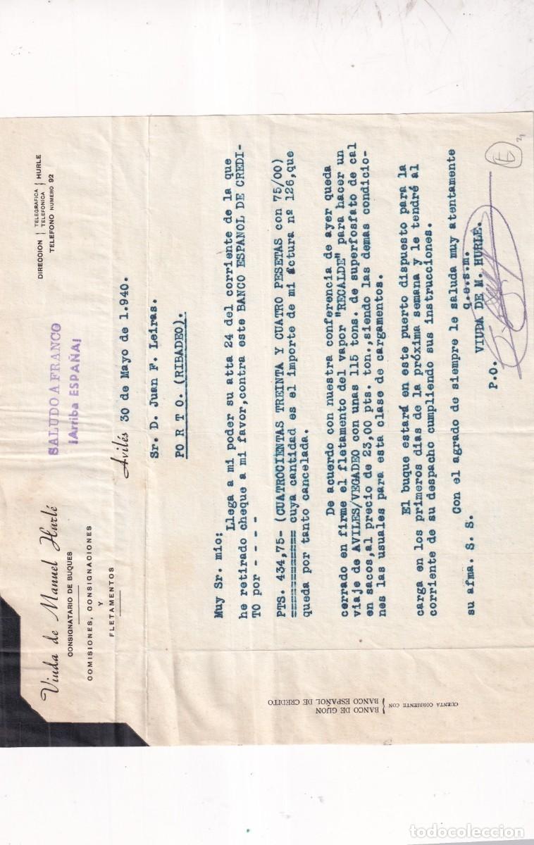 Cartas comerciales: Viuda de Manuel Hurle. Consignatario de Buques. Avil&eacute;s. Asturias.