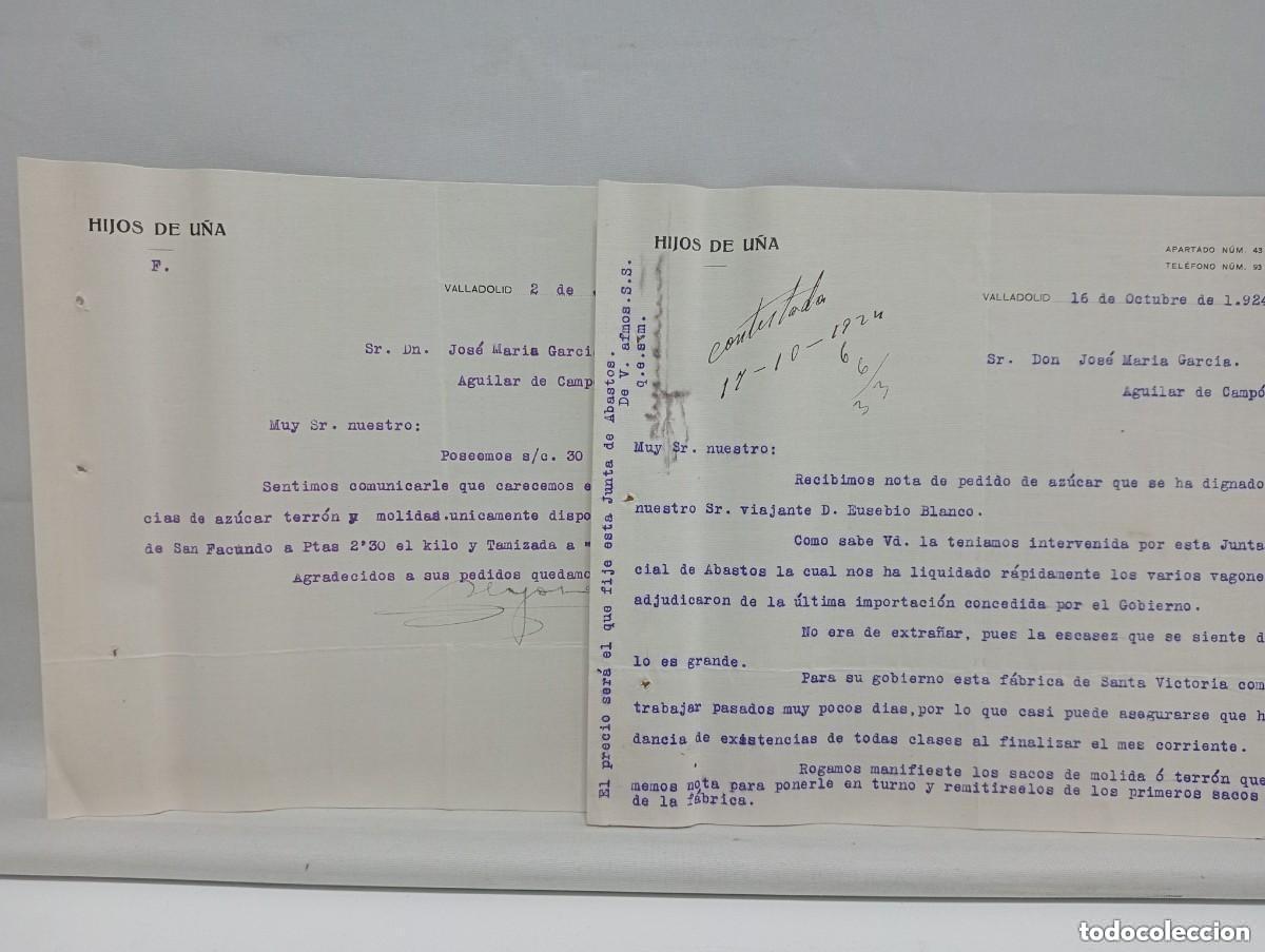 Cartas comerciales: CONJUNTO DE CARTAS COMERCIALES. HIJOS DE U&Ntilde;A &ndash; ALMACENISTAS DE AZUCAR. VALLADOLID 1924
