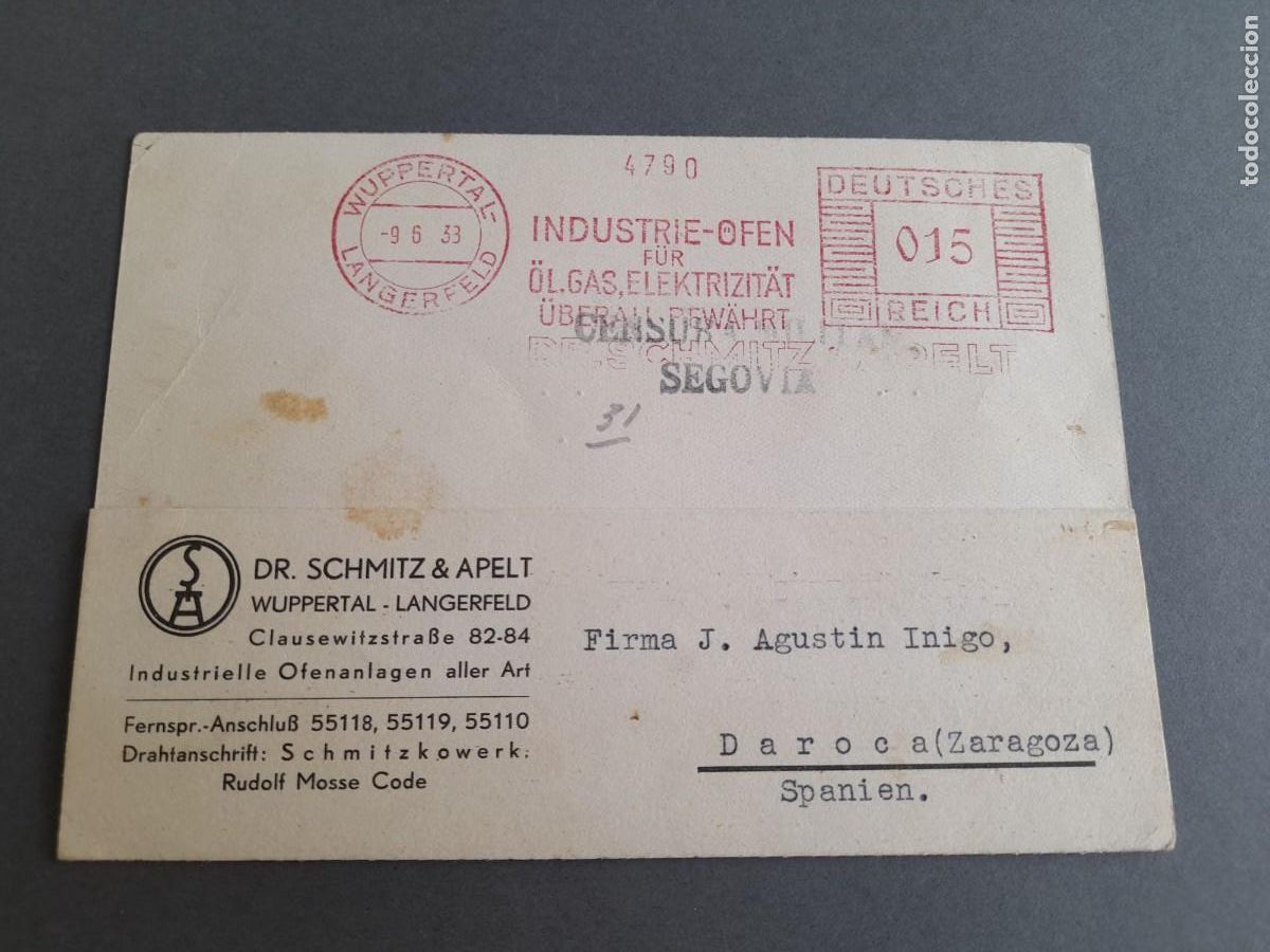 Cartas comerciales: Carta comercial hornos industriales alemanes a Daroca, 1938, deutsches reich