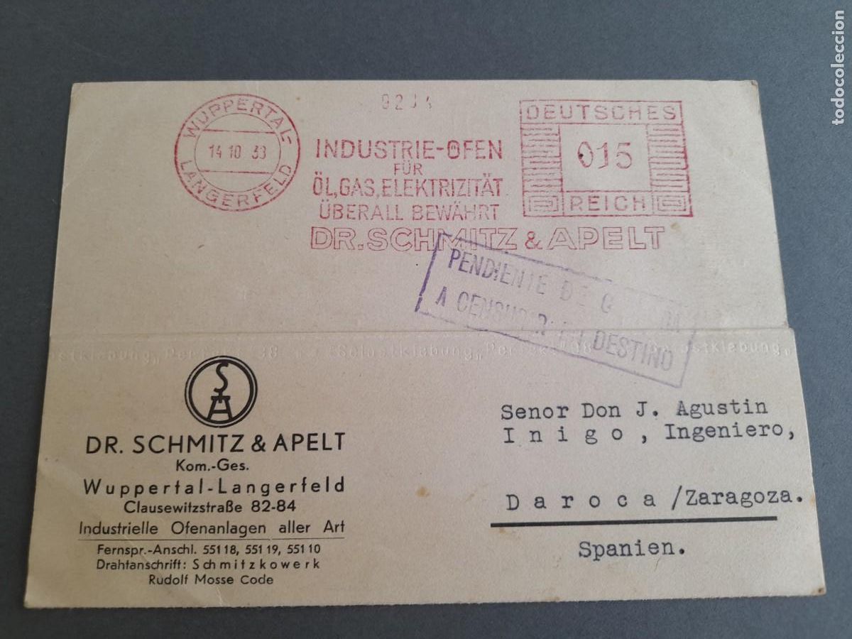 Cartas comerciales: Carta comercial hornos industriales alemanes a Daroca, 1938, deutsches reich