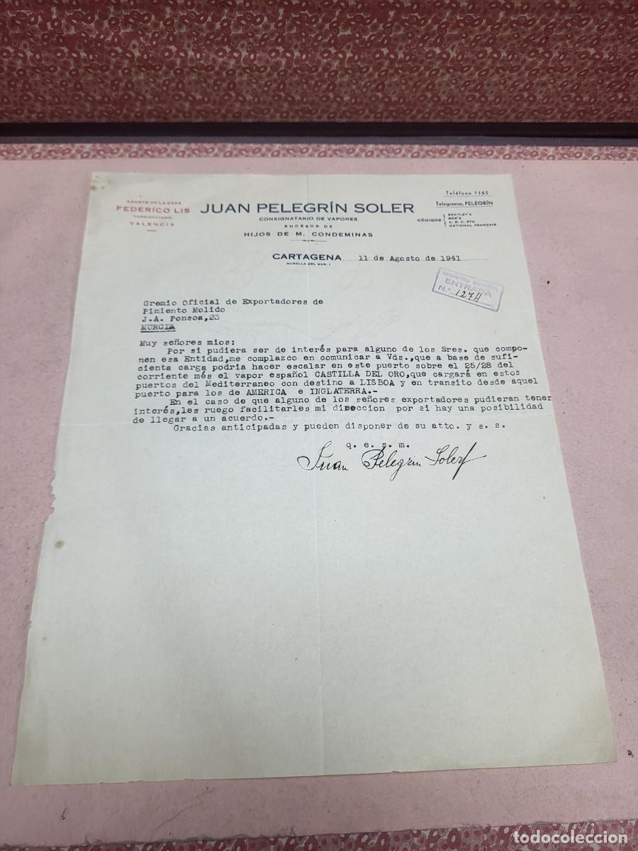 Cartas comerciales: ANTIGUA CARTA COMERCIAL PELEGRIN SOLER CONDEMINAS CARTAGENA MURCIA 1941