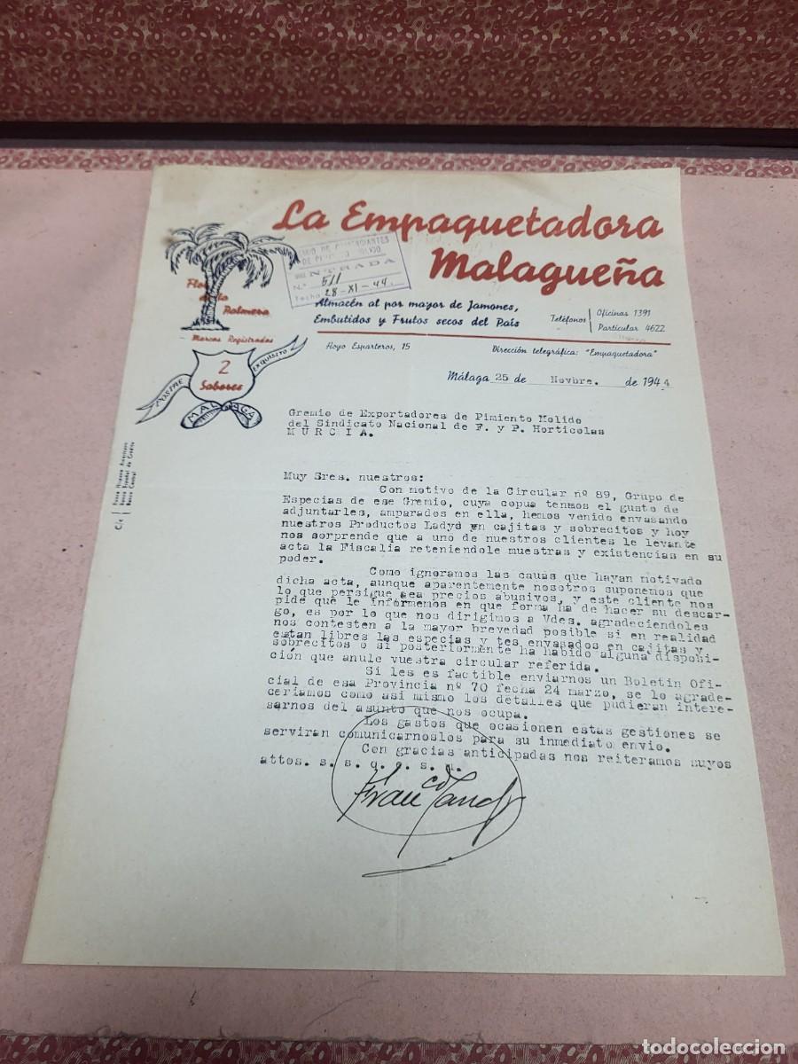 Cartas comerciales: ANTIGUA CARTA COMERCIAL LA EMPAQUETADORA MALAGUE&Ntilde;A JAMONES EMBUTIDOS MALAGA 1944