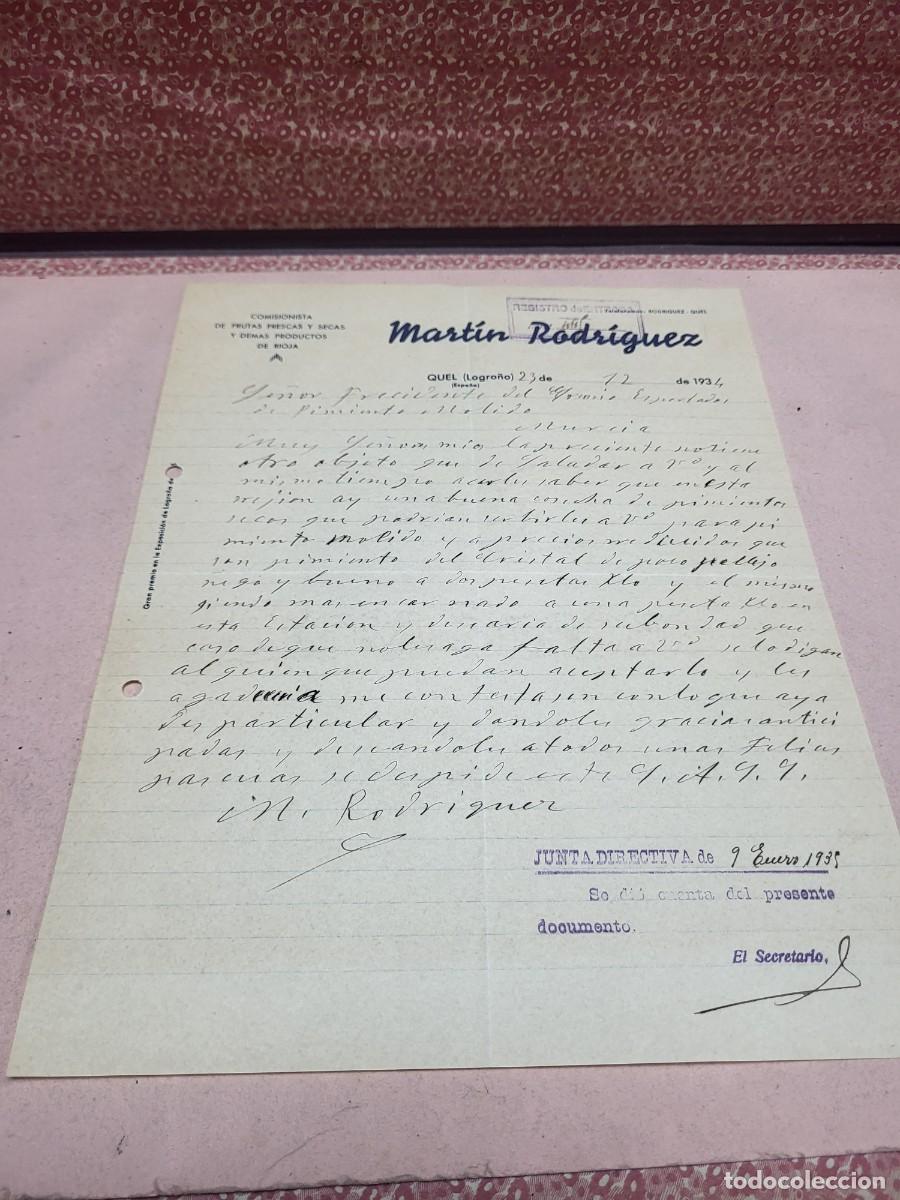 Cartas comerciales: ANTIGUA CARTA COMERCIAL FRUTAS DE LA RIOJA MARTIN RODRIGUEZ QUEL LOGRO&Ntilde;O 1934