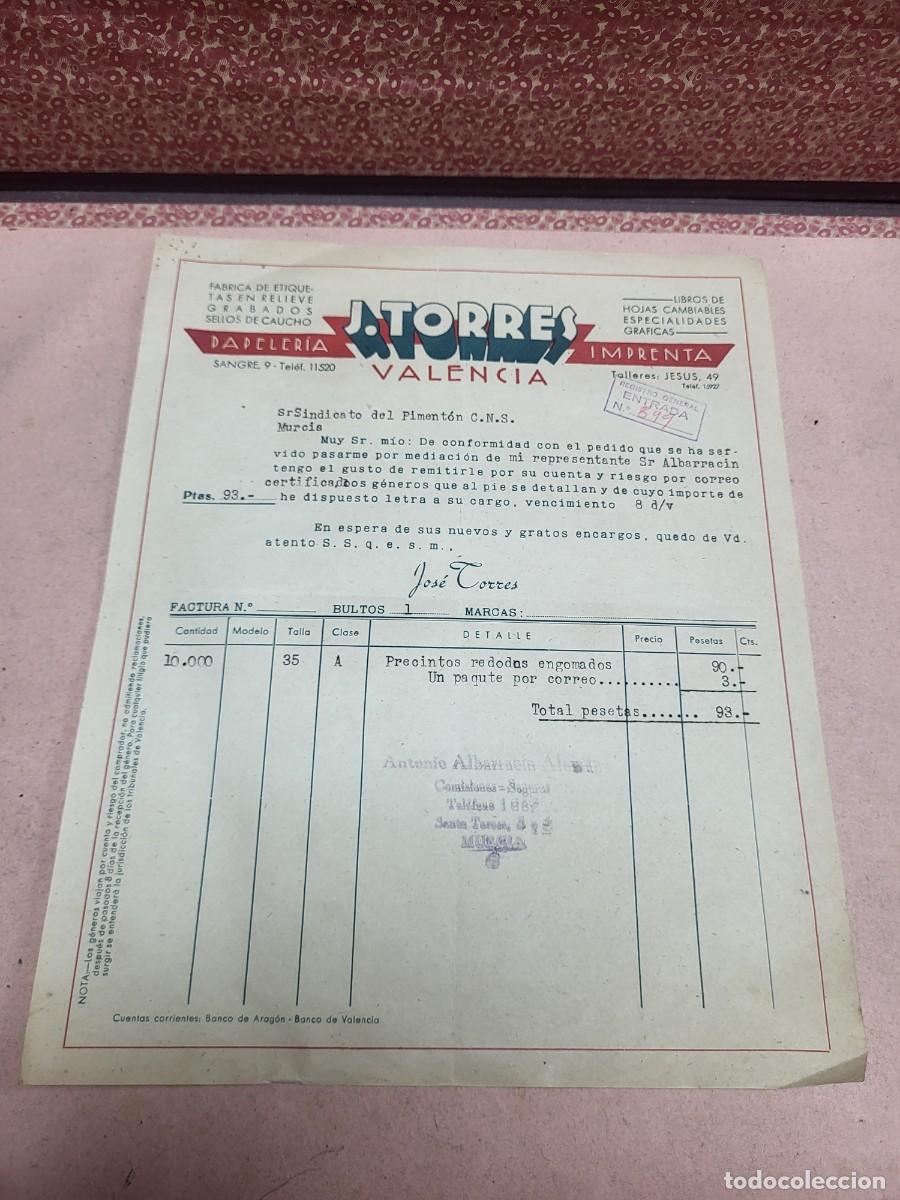 Cartas comerciales: ANTIGUA CARTA COMERCIAL J. TORRES VALENCIA PAPELERIA IMPRENTA