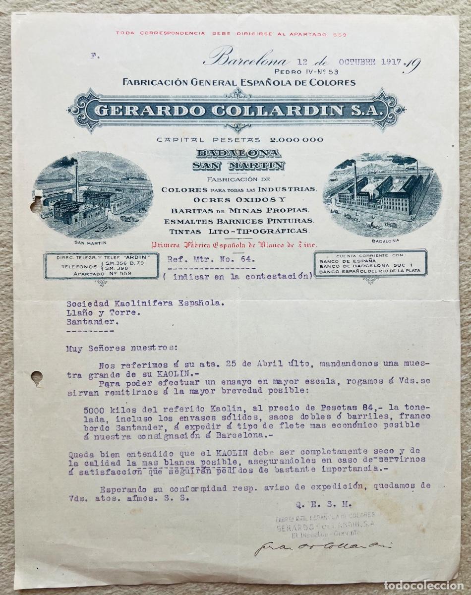 Cartas comerciales: Carta comercial de Gerardo Collardin, S. A. - Badalona - San Mart&iacute;n (Barcelona, 1917)