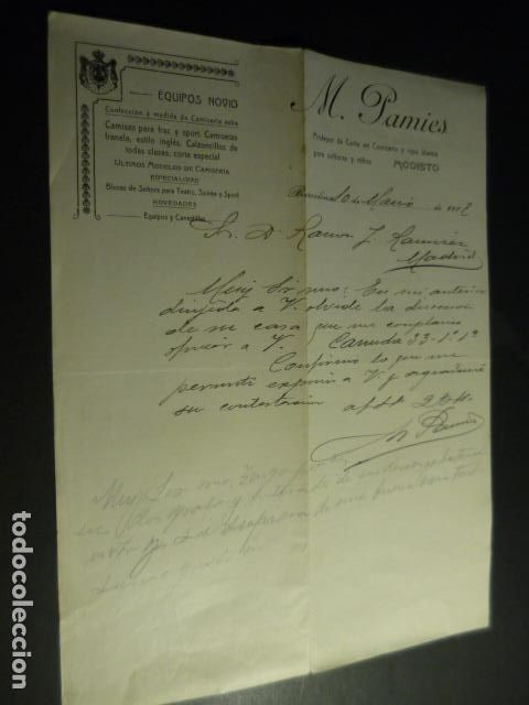 Cartas comerciales: BARCELONA M. PAMIES MODISTO CARTA COMERCIAL 1907
