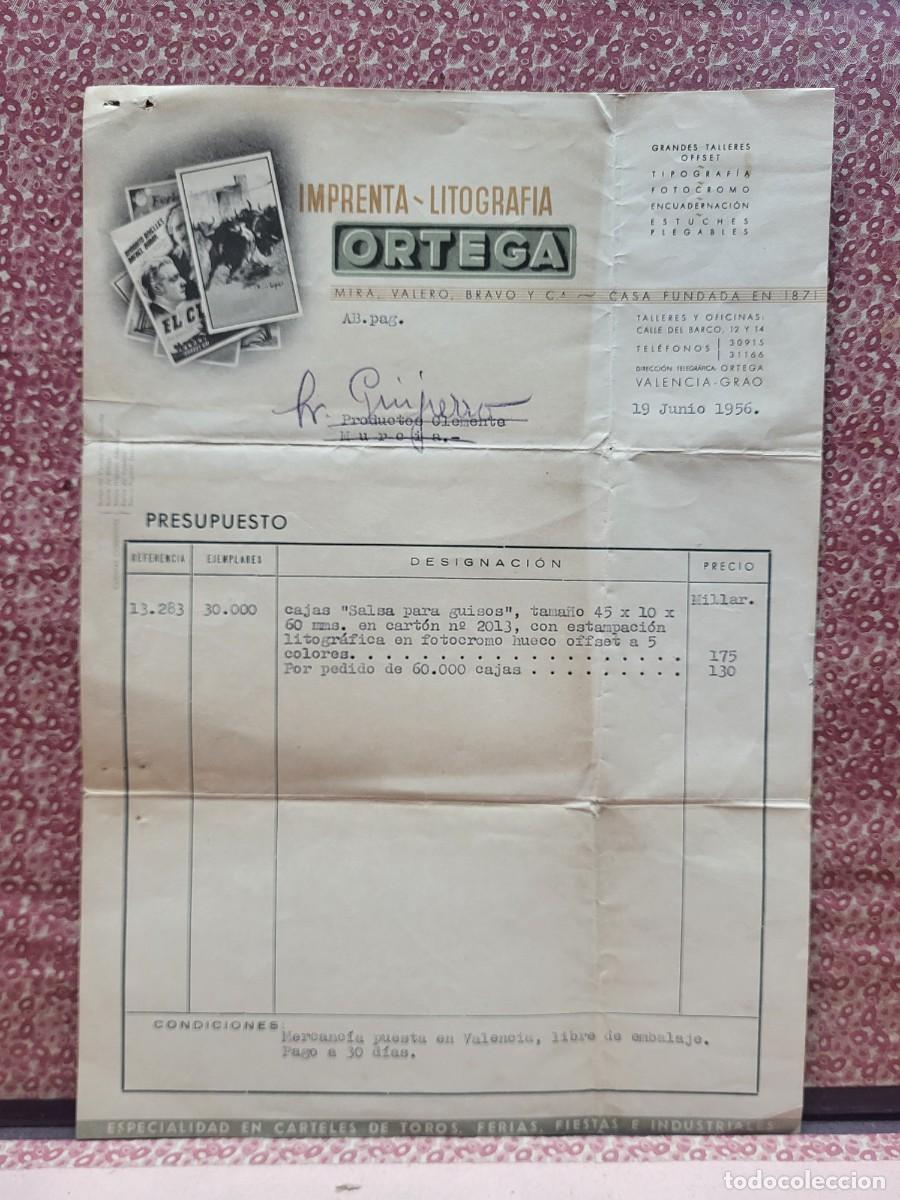 Cartas comerciales: ANTIGUA CARTA COMERCIAL IMPRENTA LITOGRAFIA ORTEGA VALENCIA GRAO 1956