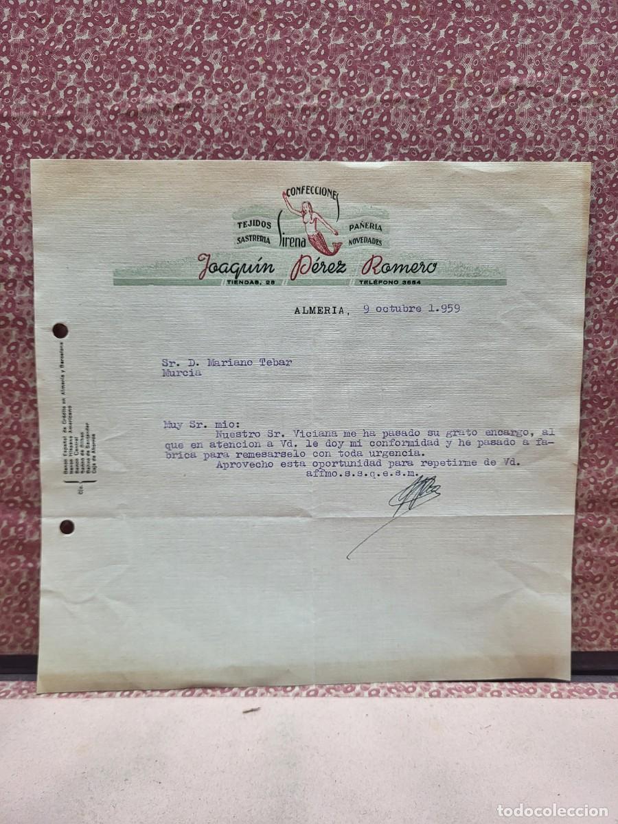 Cartas comerciales: ANTIGUA CARTA COMERCIAL TEJIDOS SASTRERIA PEREZ ROMERO CONFECCIONES SIRENA ALMERIA 1959