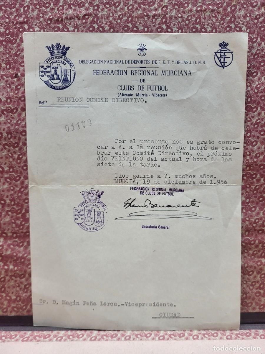 Cartas comerciales: DELEGACION DEPORTES FET JONS FRANQUISMO FEDERACION MURCIANA FUTBOL MURCIA ALICANTE ALBACETE 1956