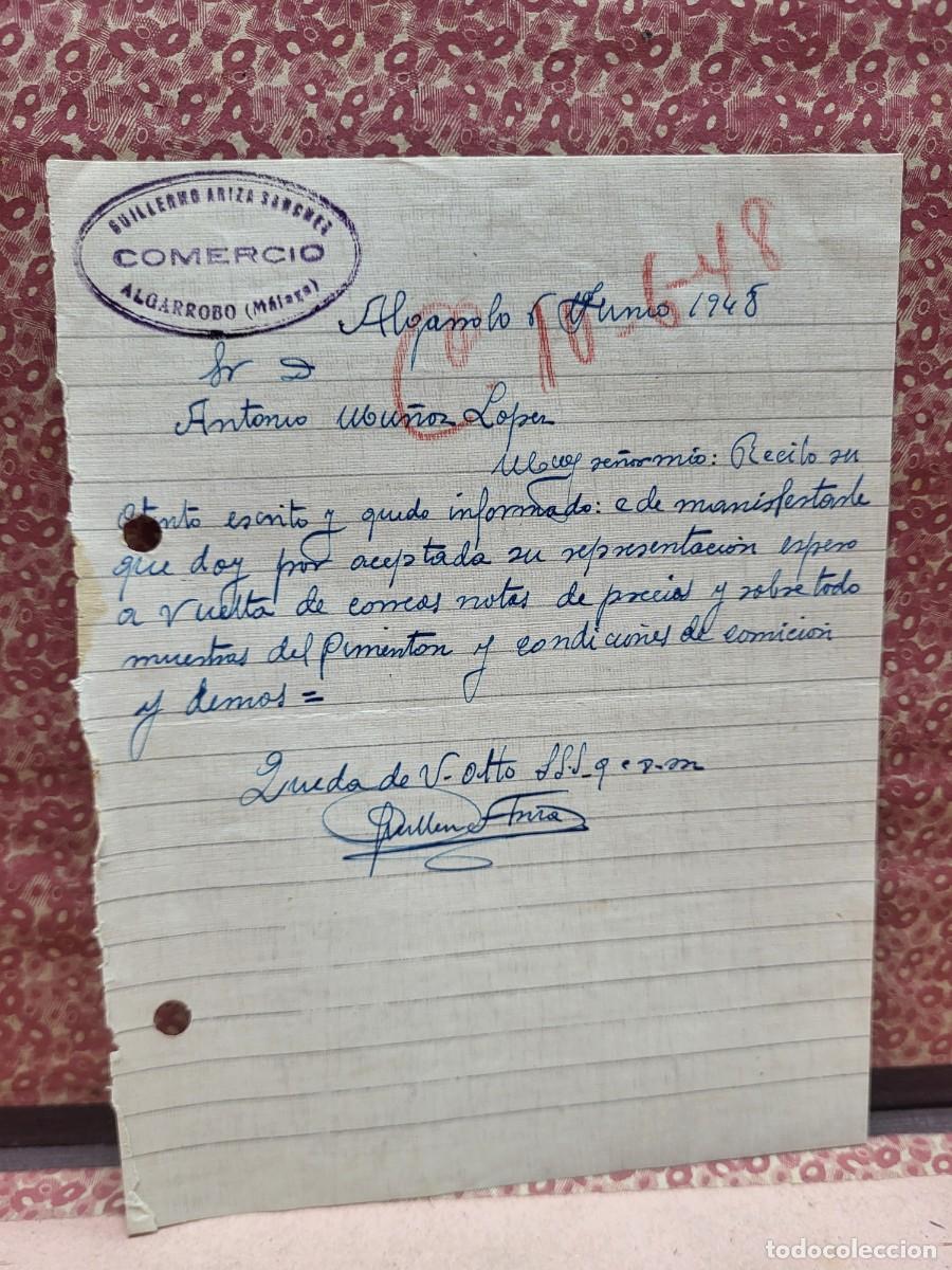 Cartas comerciales: ANTIGUA CARTA COMERCIAL ALGARROBO MALAGA 1948