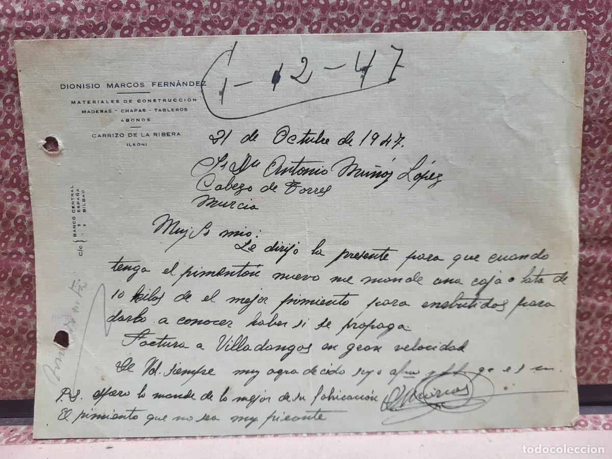 Cartas comerciales: ANTIGUA CARTA COMERCIAL PUBLICIDAD MARCOS FERNANDEZ CARRIZO DE LA RIBERA LEON 1947