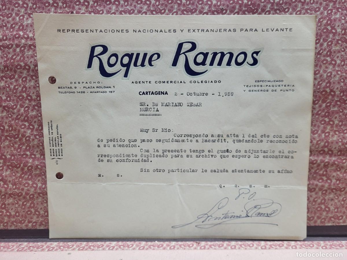 Cartas comerciales: ANTIGUA CARTA COMERCIAL PUBLICIDAD ROQUE RAMOS CARTAGENA MURCIA 1959