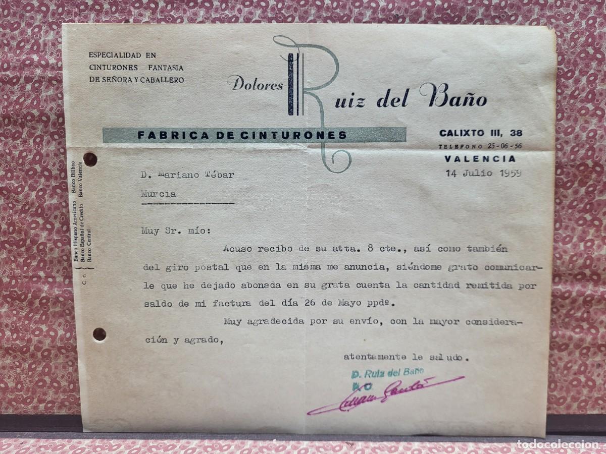 Cartas comerciales: ANTIGUA CARTA COMERCIAL PUBLICIDAD CINTURONES RUIZ DEL BA&Ntilde;O VALENCIA 1959