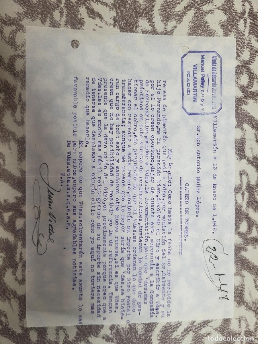 Cartas comerciales: ANTIGUA CARTA COMERCIAL VILLAMARTIN CADIZ 1948
