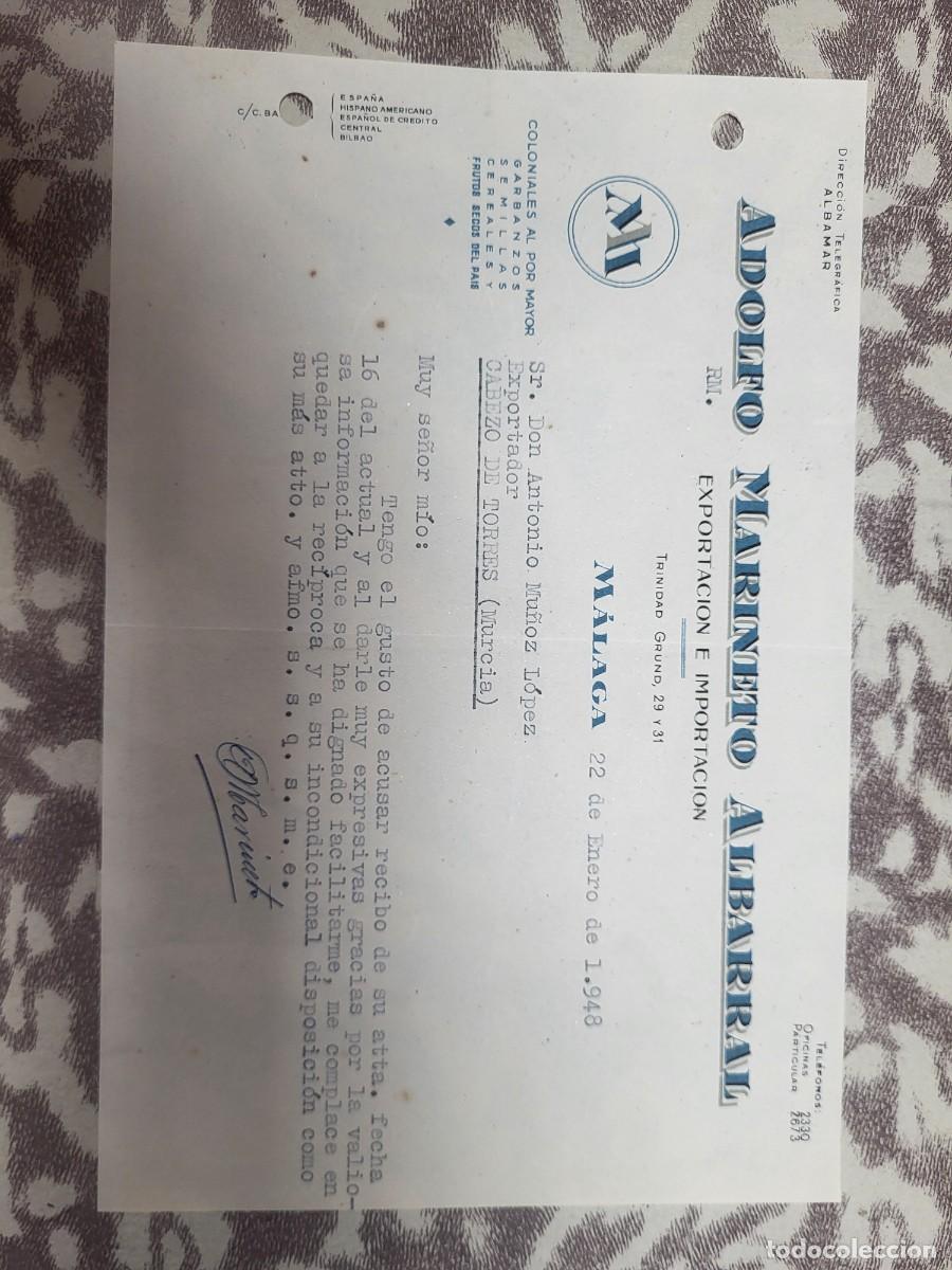 Cartas comerciales: ANTIGUA CARTA COMERCIAL MARINETO ALBARRAL MALAGA 1948