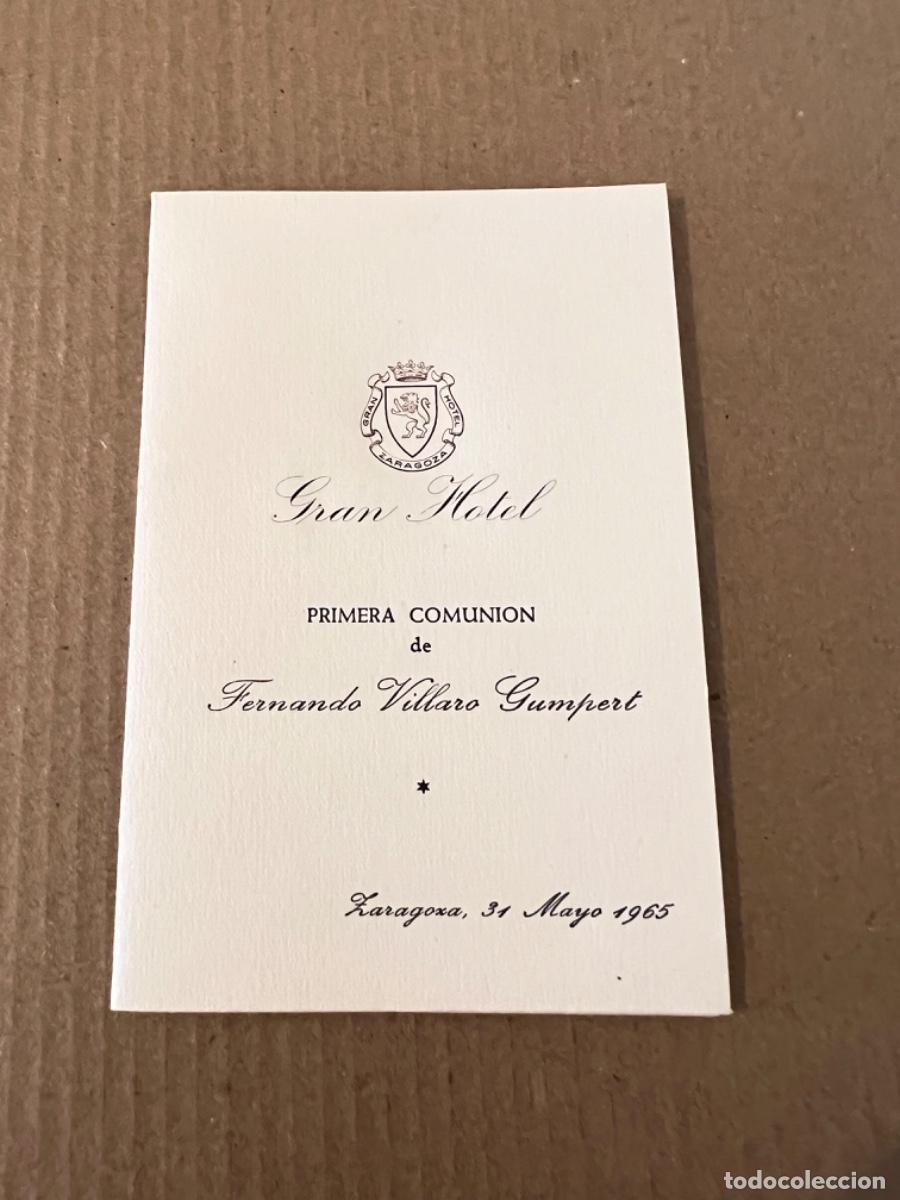 Cartas comerciales: Carta men&uacute; primera comuni&oacute;n GRAN HOTEL ZARAGOZA 1965