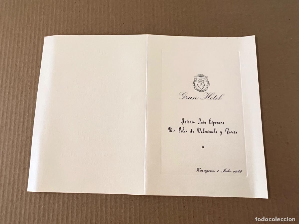Cartas comerciales: Carta men&uacute; enlace matrimonial GRAN HOTEL ZARAGOZA 1965