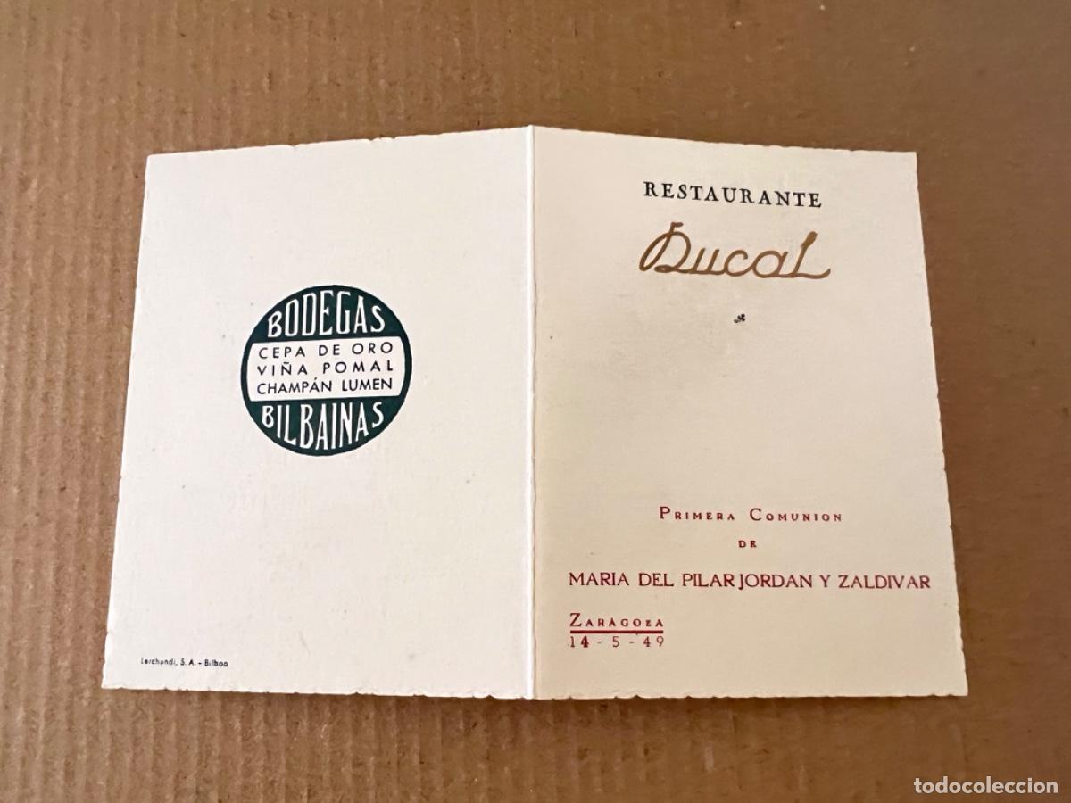 Cartas comerciales: Carta men&uacute; primera comuni&oacute;n RESTAURANTE DUCAL ZARAGOZA 1949