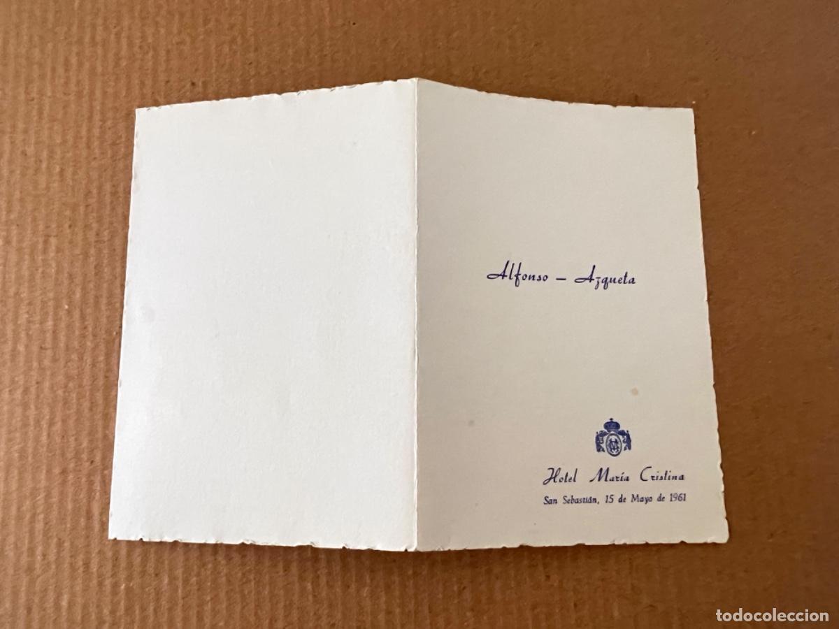Cartas comerciales: Carta men&uacute; enlace matrimonial HOTEL MAR&Iacute;A CRISTINA SAN SEBASTI&Aacute;N 1961