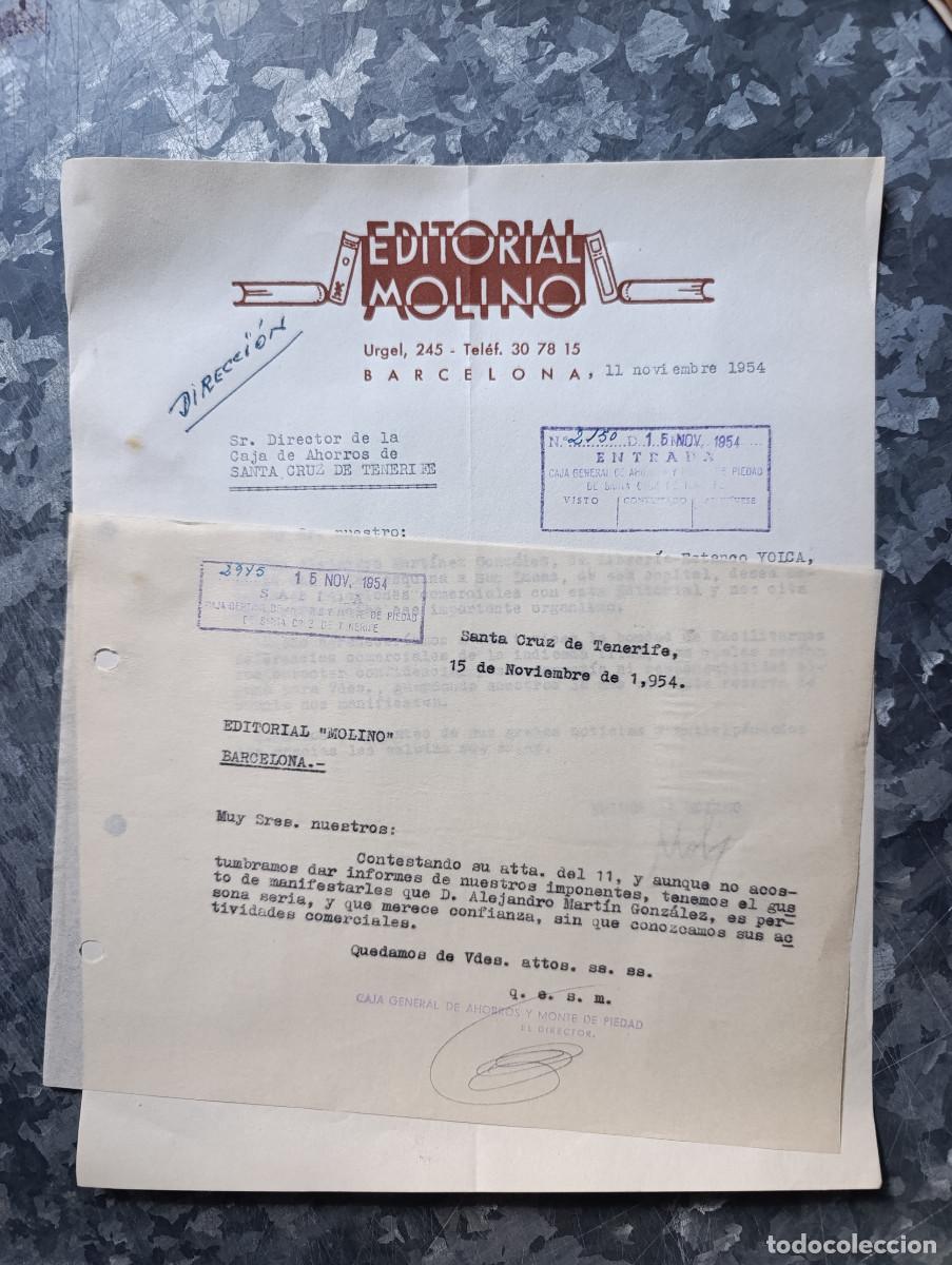 Cartas comerciales: CARTA COMERCIAL !! DE EDITORIAL MOLINO !! SOLICITANDO REFERANCIAS DE UN CLIENTE Y REPUESTA. A&Ntilde;O 1954