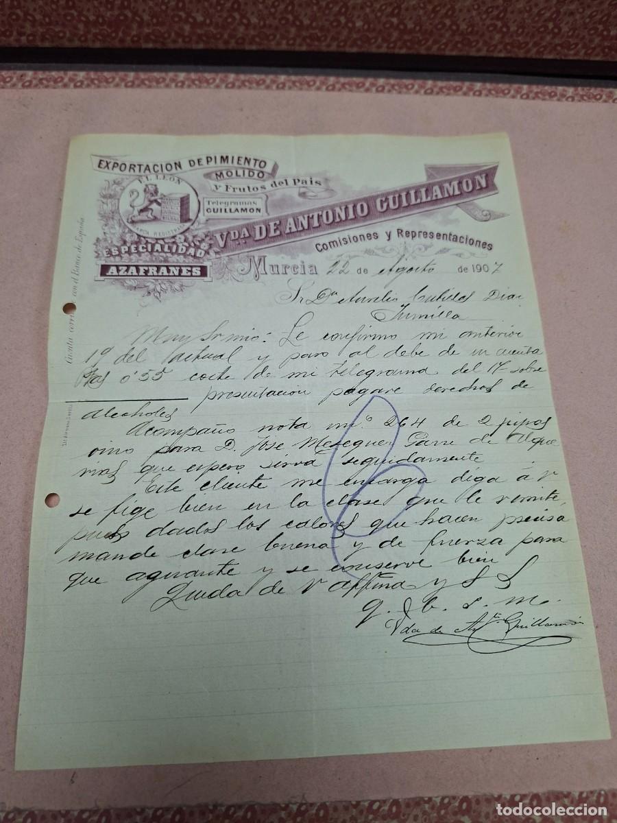 Cartas comerciales: ANTIGUA CARTA COMERCIAL PIMENTON EL LEON GUILLAMON MURCIA 1907