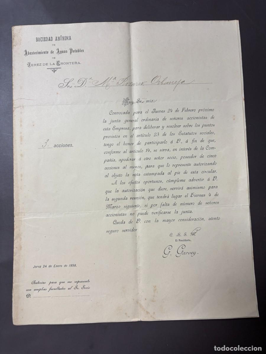 Cartas comerciales: JEREZ DE LA FRONTERA, 1897. CARTA COMERCIAL DE S. A . DE ABASTECIMIENTO DE AGUAS POTABLES.