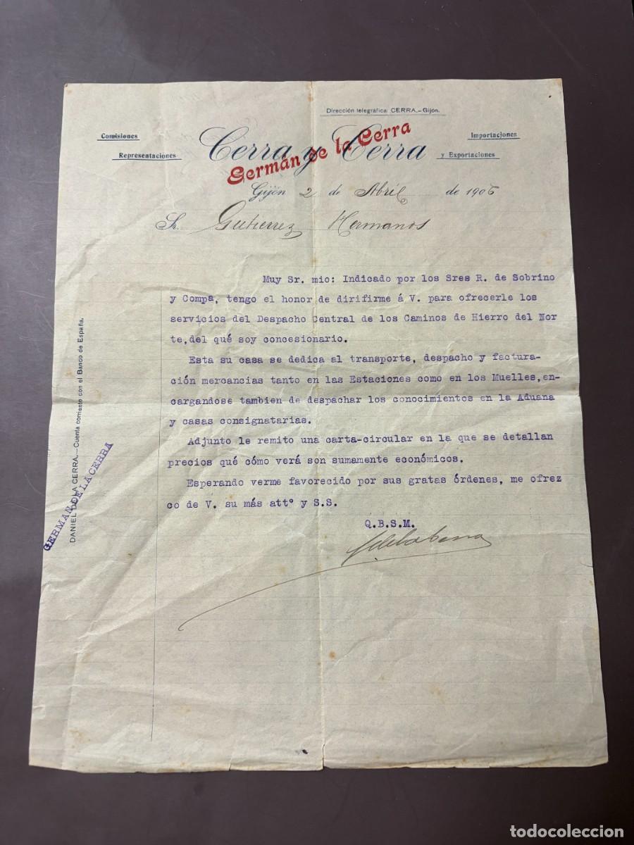 Cartas comerciales: CARTA COMERCIAL. GERMAN DE LA CERRA. IMPORTACIONES Y EXPOTACIONES. GIJ&Oacute;N, 1906